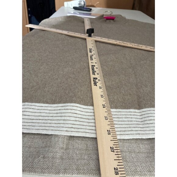 Zenana Sweater Womens Medium Beige & White Striped Knit Top With Ribbed Mock Nec - Picture 9 of 10